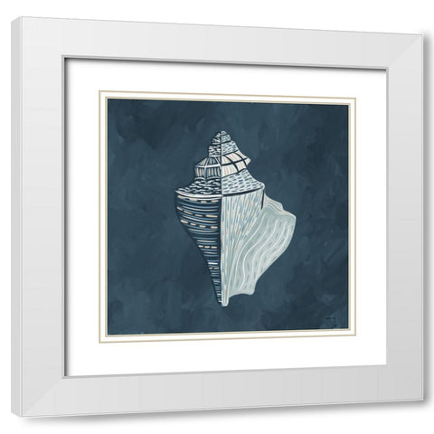 Blue Shell White Modern Wood Framed Art Print with Double Matting by Brown, Kyra