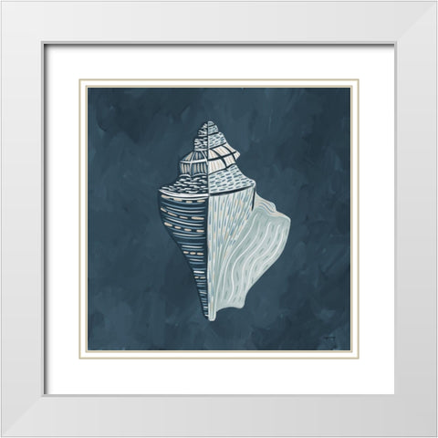 Blue Shell White Modern Wood Framed Art Print with Double Matting by Brown, Kyra