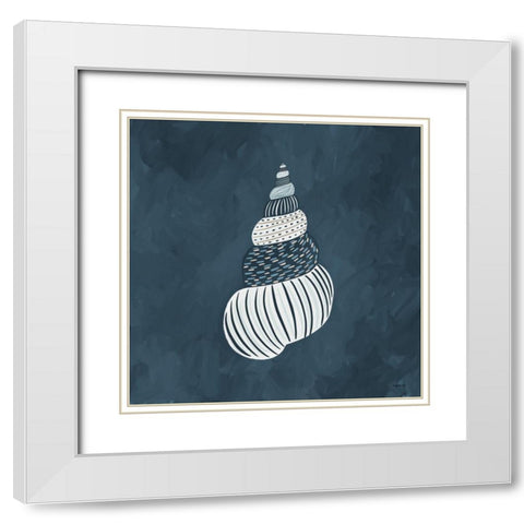 Blue Shell III White Modern Wood Framed Art Print with Double Matting by Brown, Kyra