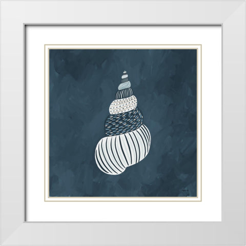 Blue Shell III White Modern Wood Framed Art Print with Double Matting by Brown, Kyra