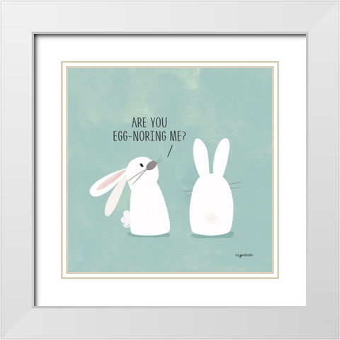 Egg Noring Bunnies White Modern Wood Framed Art Print with Double Matting by Brown, Kyra