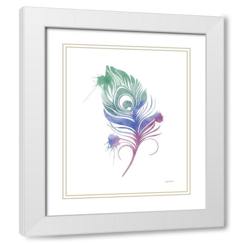 Peacock Feather White Modern Wood Framed Art Print with Double Matting by Brown, Kyra