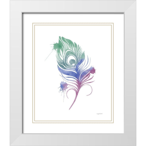 Peacock Feather White Modern Wood Framed Art Print with Double Matting by Brown, Kyra