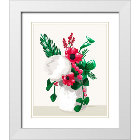 Christmas Floral White Modern Wood Framed Art Print with Double Matting by Brown, Kyra
