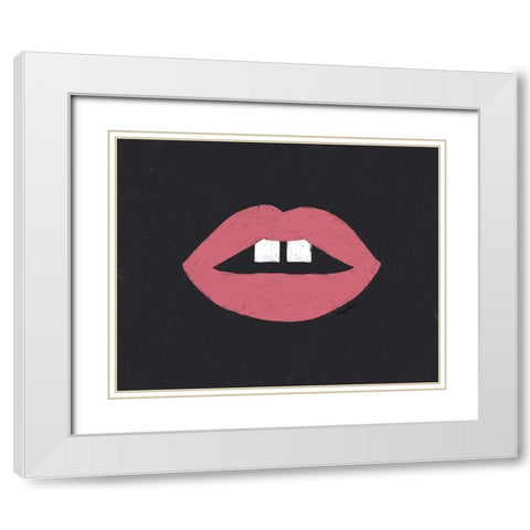 Pink Lips White Modern Wood Framed Art Print with Double Matting by Brown, Kyra