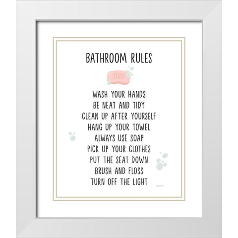 Bathroom Rules White Modern Wood Framed Art Print with Double Matting by Brown, Kyra
