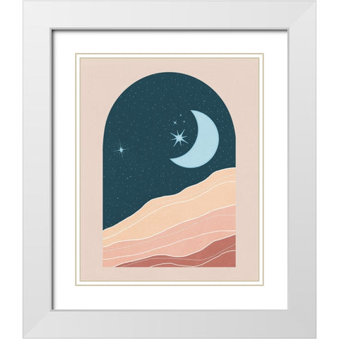 Boho Moon White Modern Wood Framed Art Print with Double Matting by Blue, Nina