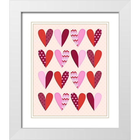 Valentines Day Hearts White Modern Wood Framed Art Print with Double Matting by Blue, Nina