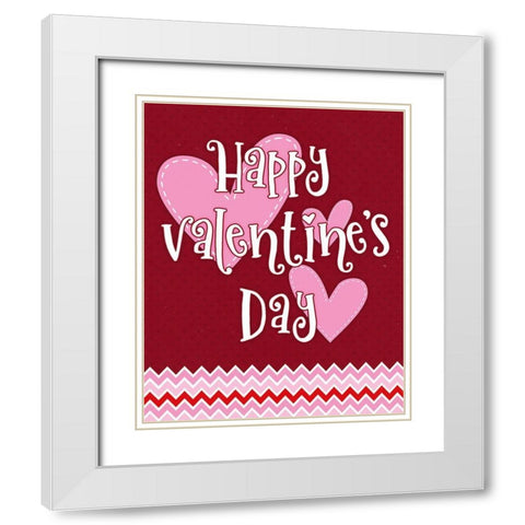 Happy Hearts White Modern Wood Framed Art Print with Double Matting by Blue, Nina