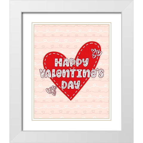 Happy Valentines Day White Modern Wood Framed Art Print with Double Matting by Blue, Nina