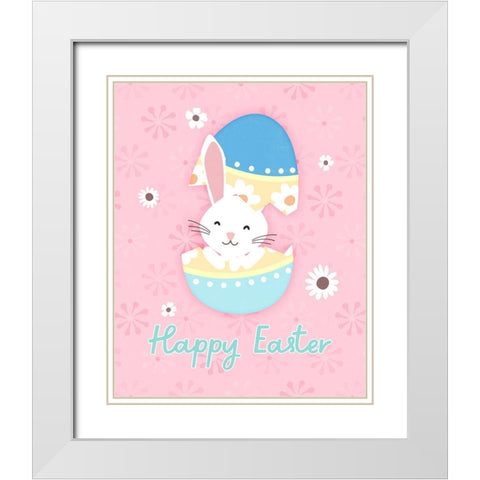 Easter Bunny Pink White Modern Wood Framed Art Print with Double Matting by Blue, Nina