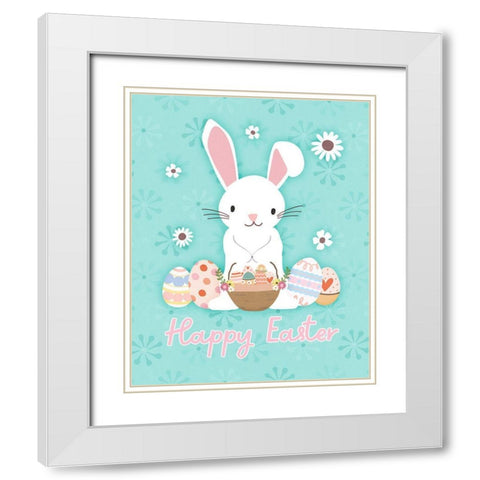 Easter Bunny Blue White Modern Wood Framed Art Print with Double Matting by Blue, Nina