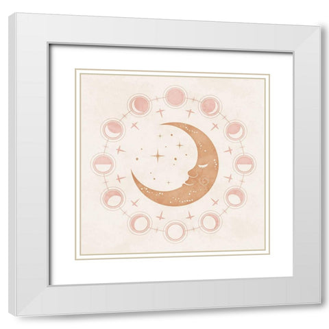 Boho Moon White Modern Wood Framed Art Print with Double Matting by Blue, Nina