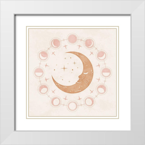 Boho Moon White Modern Wood Framed Art Print with Double Matting by Blue, Nina
