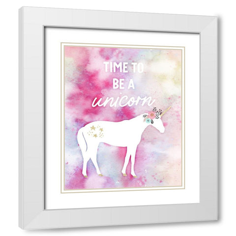 Time to be a Unicorn White Modern Wood Framed Art Print with Double Matting by Blue, Nina