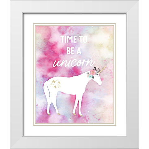 Time to be a Unicorn White Modern Wood Framed Art Print with Double Matting by Blue, Nina