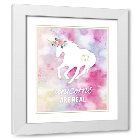 Unicorns are Real White Modern Wood Framed Art Print with Double Matting by Blue, Nina
