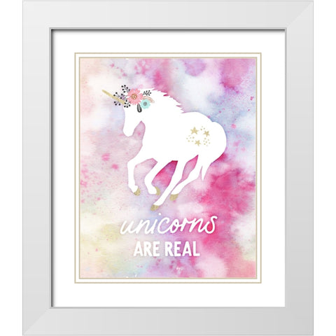 Unicorns are Real White Modern Wood Framed Art Print with Double Matting by Blue, Nina