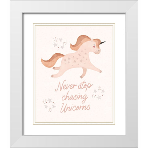 Chasing Unicorns White Modern Wood Framed Art Print with Double Matting by Blue, Nina