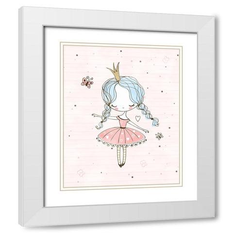 Cute Ballerina White Modern Wood Framed Art Print with Double Matting by Blue, Nina