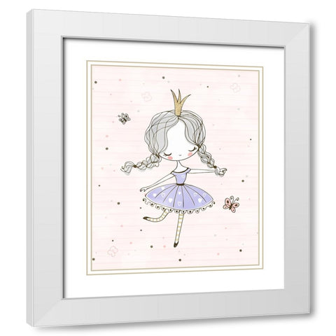 Cute Ballerina II White Modern Wood Framed Art Print with Double Matting by Blue, Nina