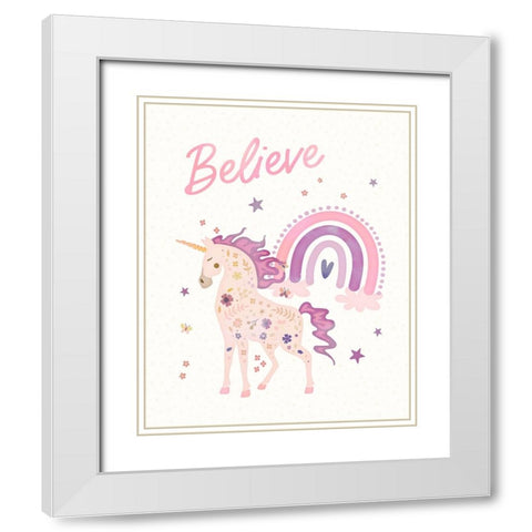Believe Unicorn White Modern Wood Framed Art Print with Double Matting by Blue, Nina