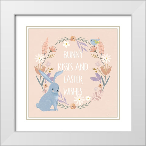 Bunny Kisses White Modern Wood Framed Art Print with Double Matting by Blue, Nina