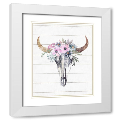 Western Skull White Modern Wood Framed Art Print with Double Matting by Blue, Nina