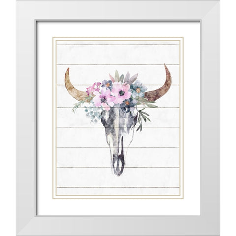 Western Skull White Modern Wood Framed Art Print with Double Matting by Blue, Nina