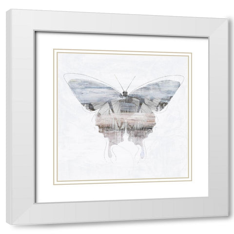 Silver Butterfly White Modern Wood Framed Art Print with Double Matting by Blue, Nina