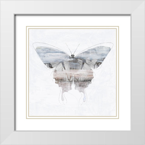 Silver Butterfly White Modern Wood Framed Art Print with Double Matting by Blue, Nina