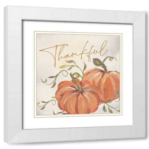 Thankful Pumpkins White Modern Wood Framed Art Print with Double Matting by Blue, Nina