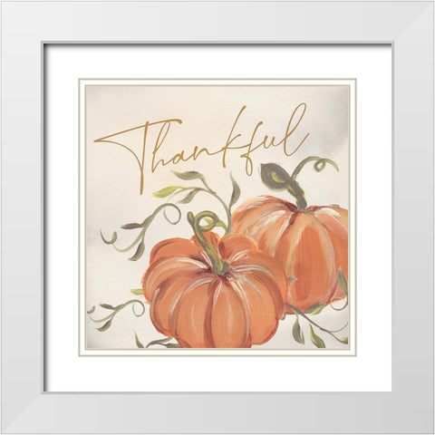 Thankful Pumpkins White Modern Wood Framed Art Print with Double Matting by Blue, Nina