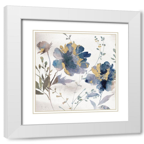 Blue Watercolor Florals White Modern Wood Framed Art Print with Double Matting by Blue, Nina