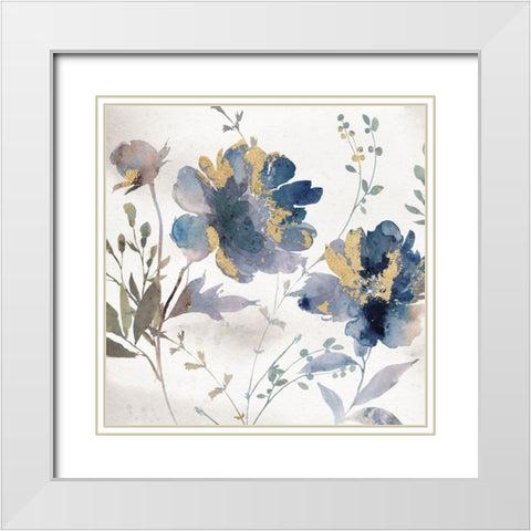 Blue Watercolor Florals White Modern Wood Framed Art Print with Double Matting by Blue, Nina