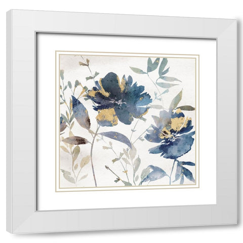 Blue Watercolor Florals II White Modern Wood Framed Art Print with Double Matting by Blue, Nina