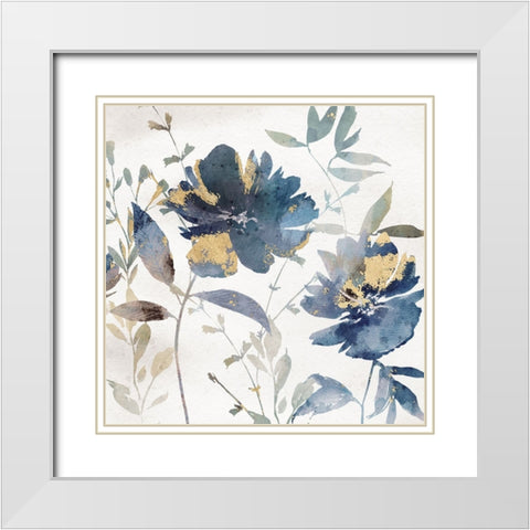 Blue Watercolor Florals II White Modern Wood Framed Art Print with Double Matting by Blue, Nina