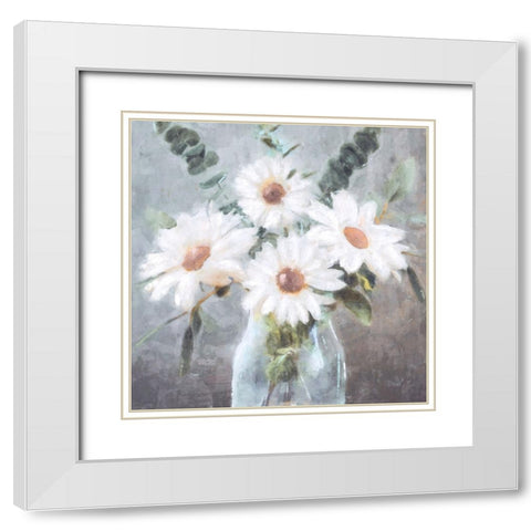 Daisy Bouquet White Modern Wood Framed Art Print with Double Matting by Blue, Nina