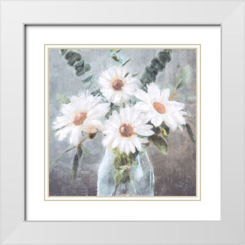 Daisy Bouquet White Modern Wood Framed Art Print with Double Matting by Blue, Nina