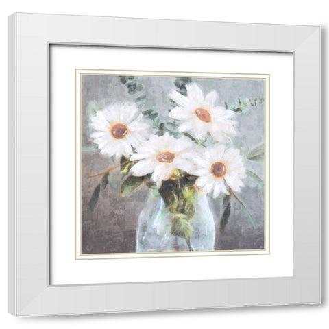 Daisy Bouquet II White Modern Wood Framed Art Print with Double Matting by Blue, Nina