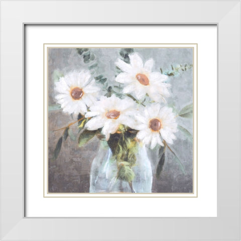 Daisy Bouquet II White Modern Wood Framed Art Print with Double Matting by Blue, Nina