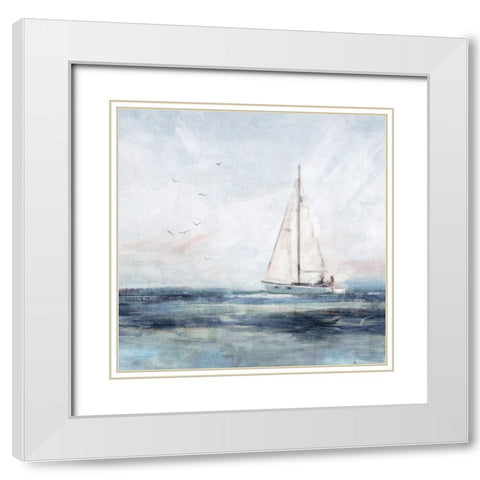 Blue Sailing I White Modern Wood Framed Art Print with Double Matting by Blue, Nina