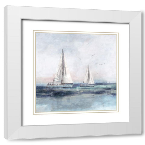 Blue Sailing II White Modern Wood Framed Art Print with Double Matting by Blue, Nina