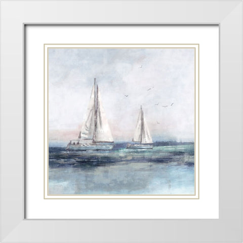Blue Sailing II White Modern Wood Framed Art Print with Double Matting by Blue, Nina