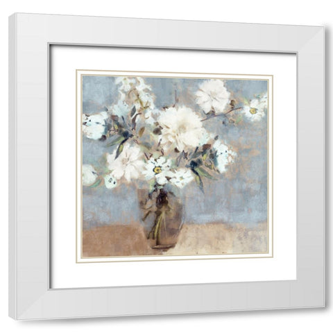 Soft Blue Bouquet White Modern Wood Framed Art Print with Double Matting by Blue, Nina