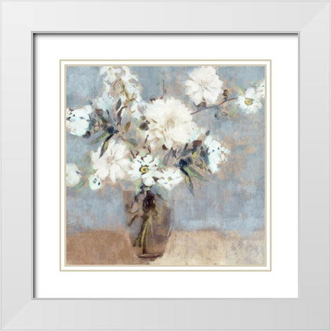 Soft Blue Bouquet White Modern Wood Framed Art Print with Double Matting by Blue, Nina