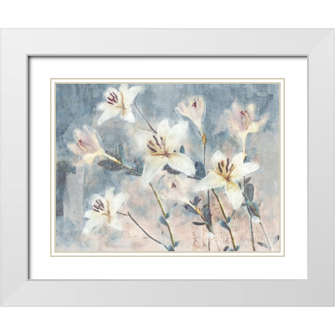 Whisper Blooms White Modern Wood Framed Art Print with Double Matting by Blue, Nina