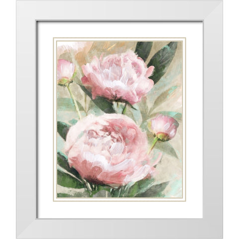 Bountiful Peonies White Modern Wood Framed Art Print with Double Matting by Blue, Nina