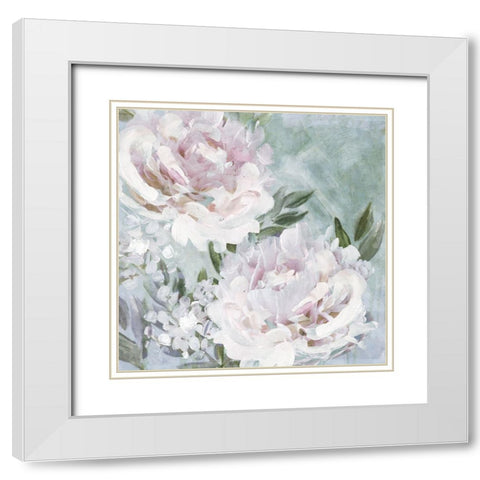 Whispering Peonies White Modern Wood Framed Art Print with Double Matting by Blue, Nina