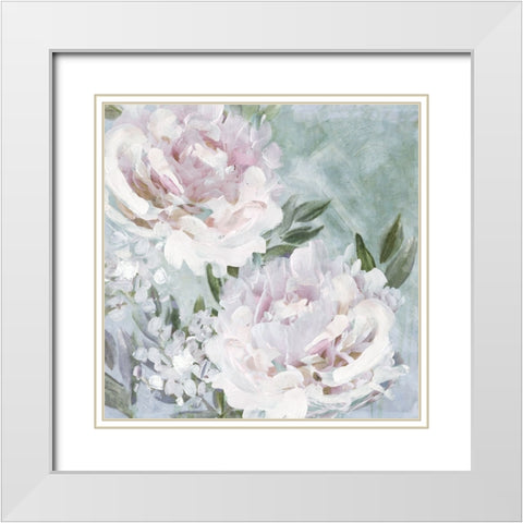 Whispering Peonies White Modern Wood Framed Art Print with Double Matting by Blue, Nina